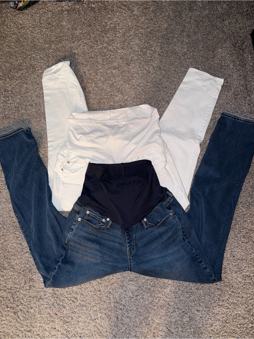 Women’s Maternity Panel Jeans - Dark Blue and White